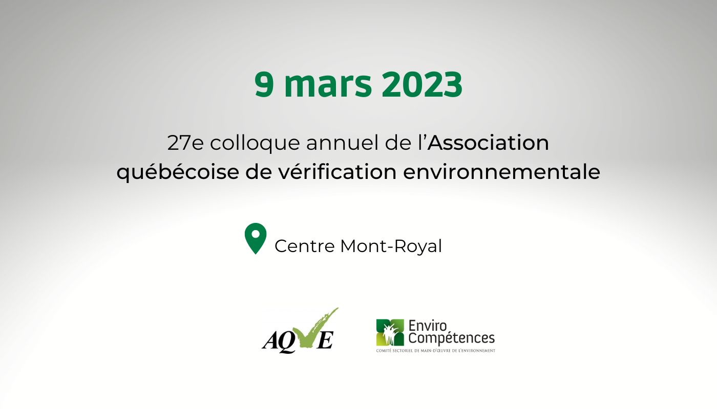 INSCRIPTION 27e colloque annuel de l’Association québécoise de vérification environnementale
