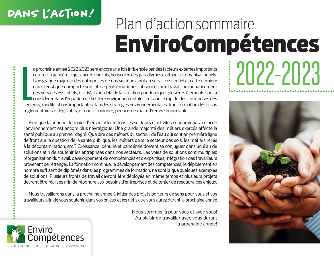 Découvrez le plan d’action d'EnviroCompétences 2022-2023